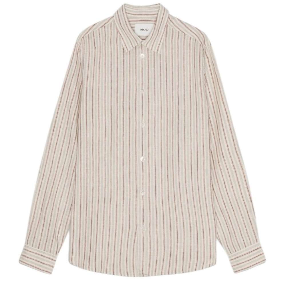 NN. 07 Enzo Shirt 780 Brown Stripe Linen Size Medium NWT‎